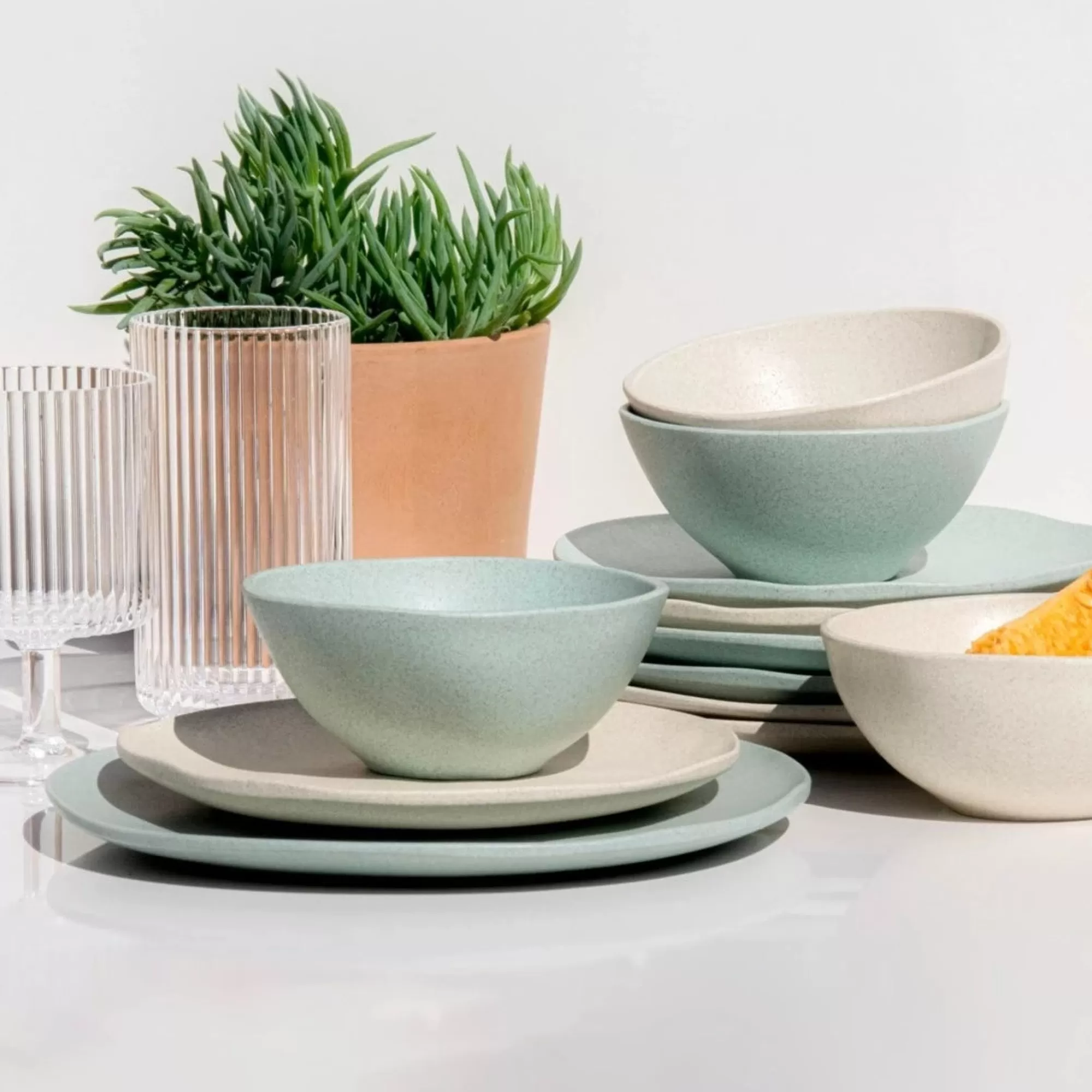Fashion Be Home Al Fresco Organic Salad Plate, Sage Green, Set of 4