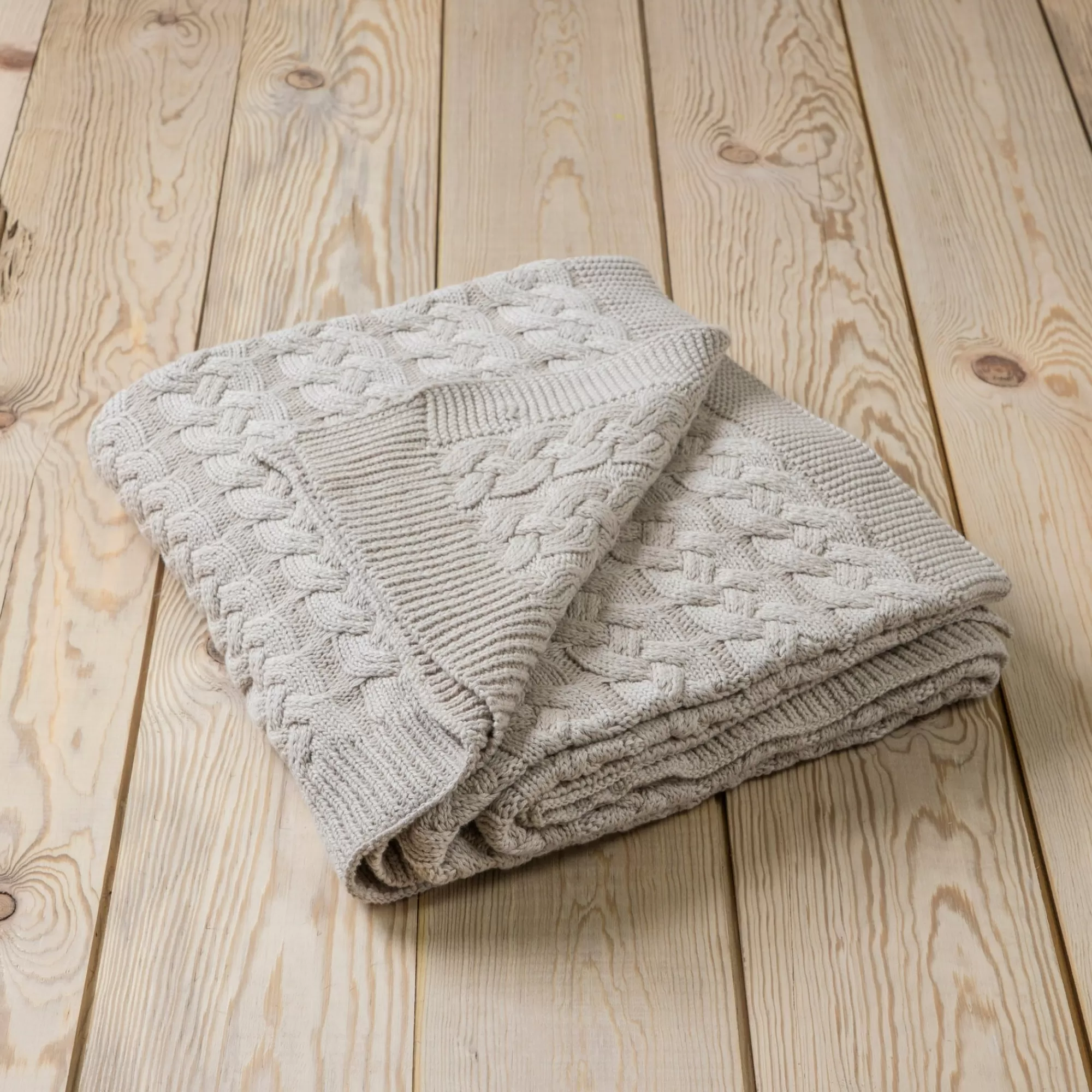 Best Be Home Belmont Double Cable Knit Throw, Linen