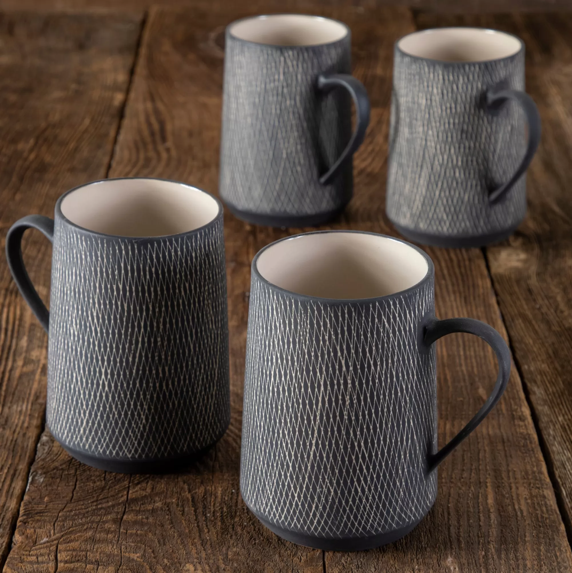 Cheap Be Home Black Crosshatch Mugs, Set of 4