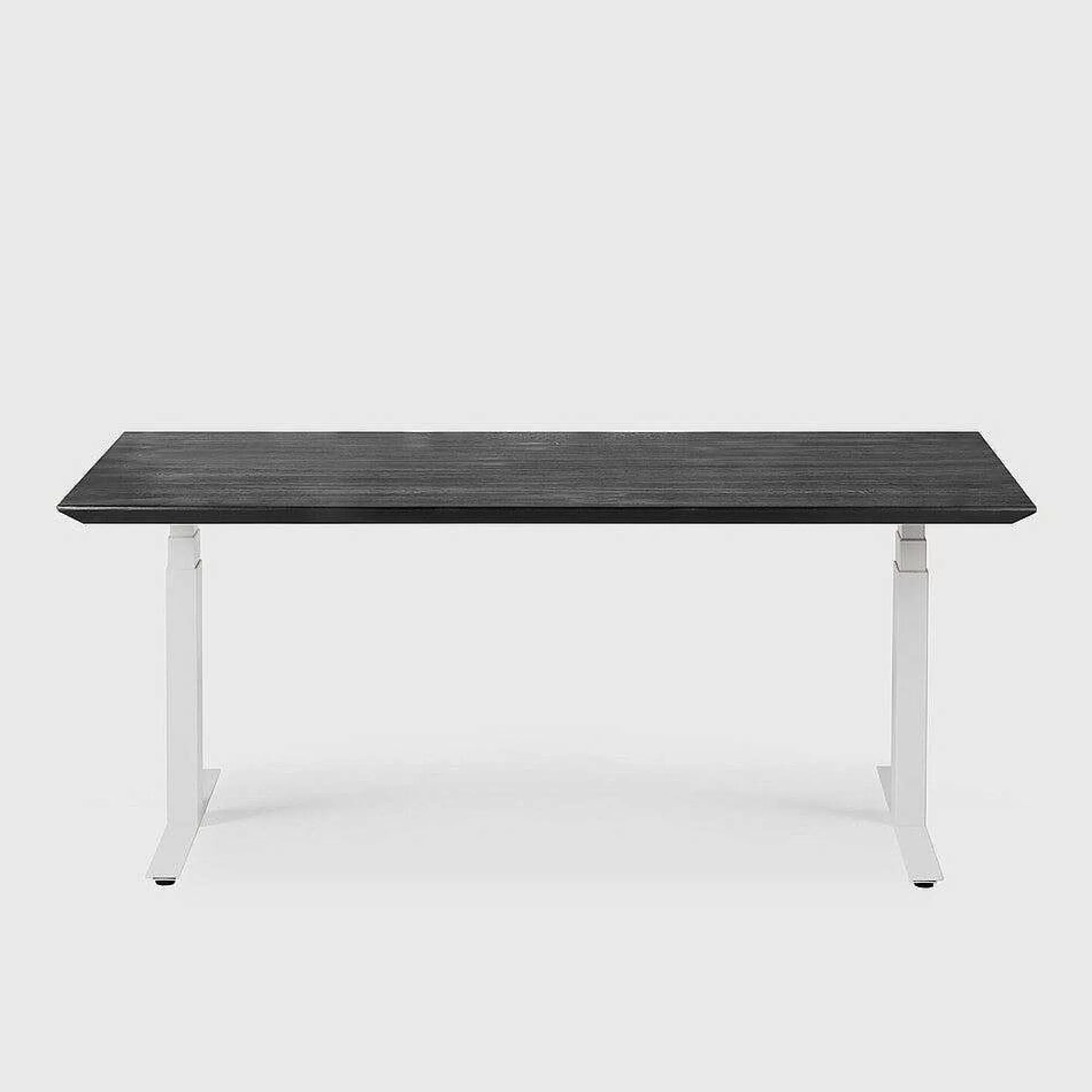 Be Home Desks<Bok Adjustable Solid Black Oak Desk, White Base, 55.5"