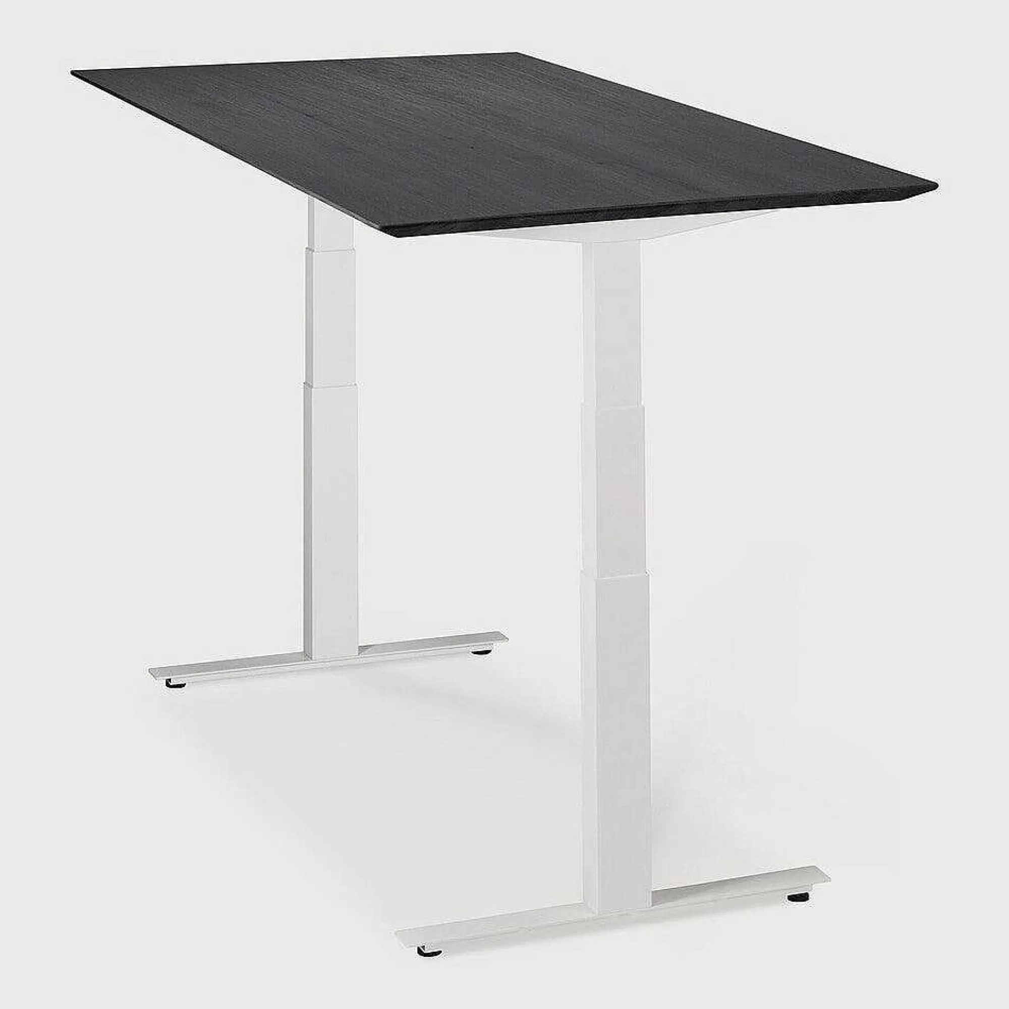 Be Home Desks<Bok Adjustable Solid Black Oak Desk, White Base, 79"