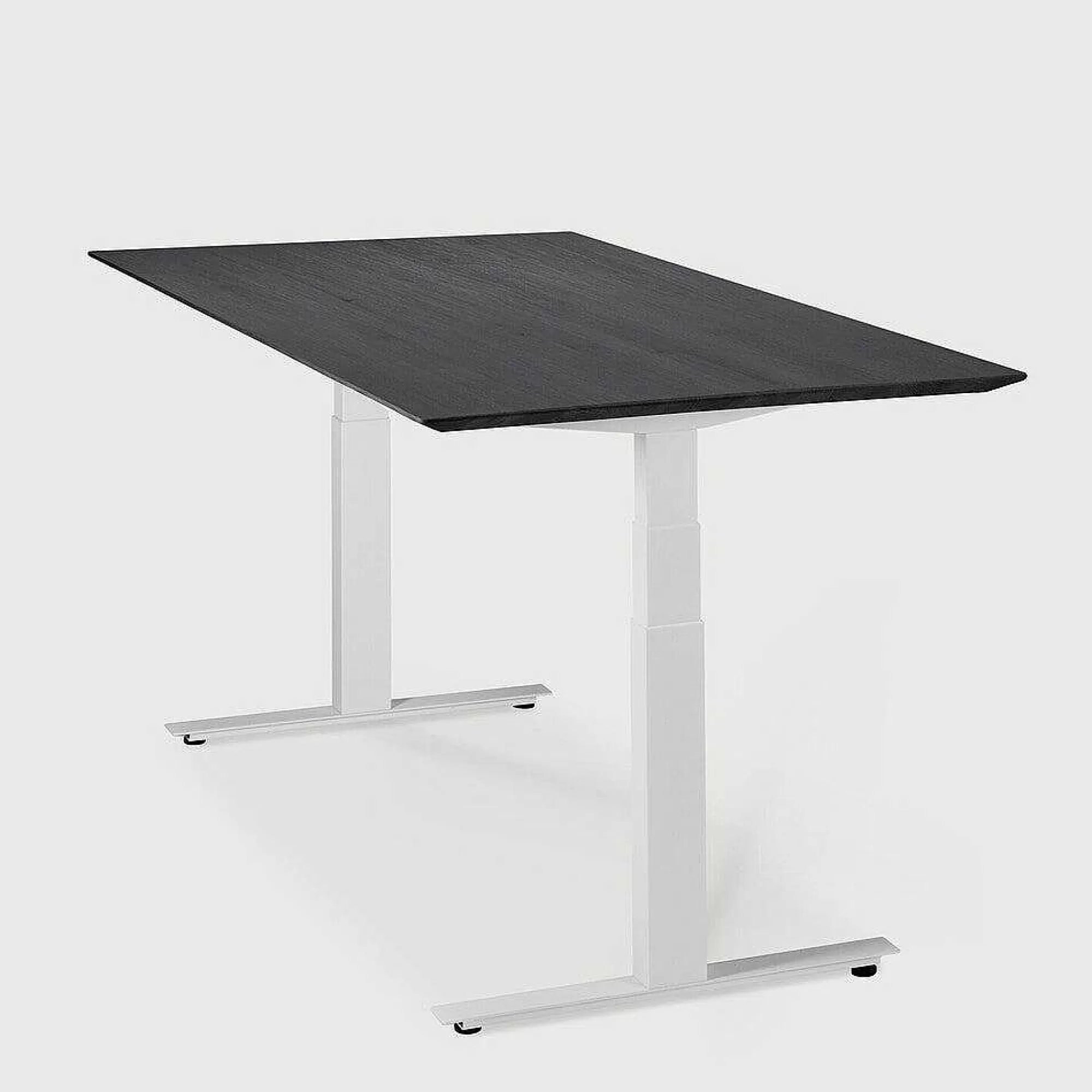 Be Home Desks<Bok Adjustable Solid Black Oak Desk, White Base, 79"