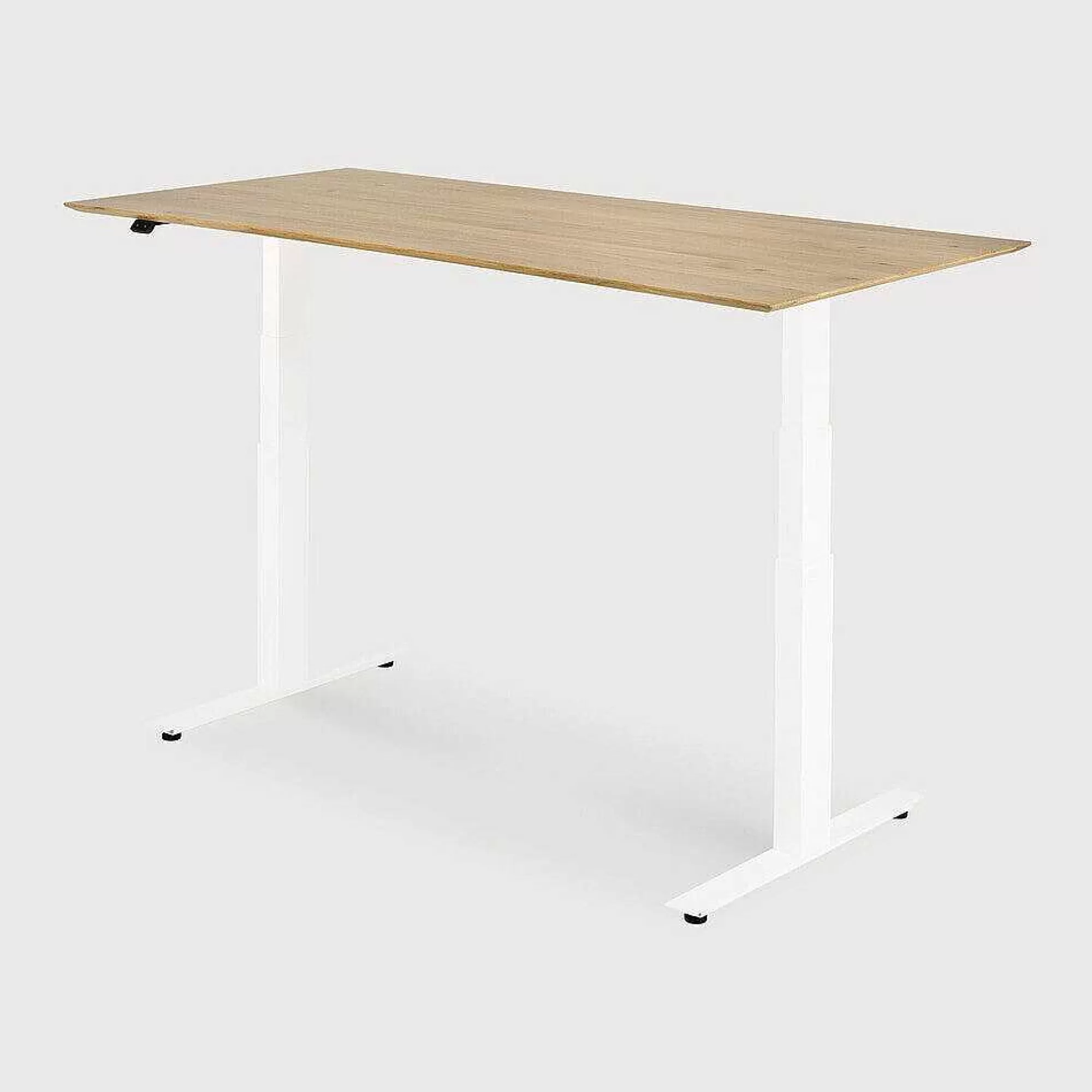 Be Home Desks<Bok Adjustable Solid Oak Desk, White Base, 55.5"