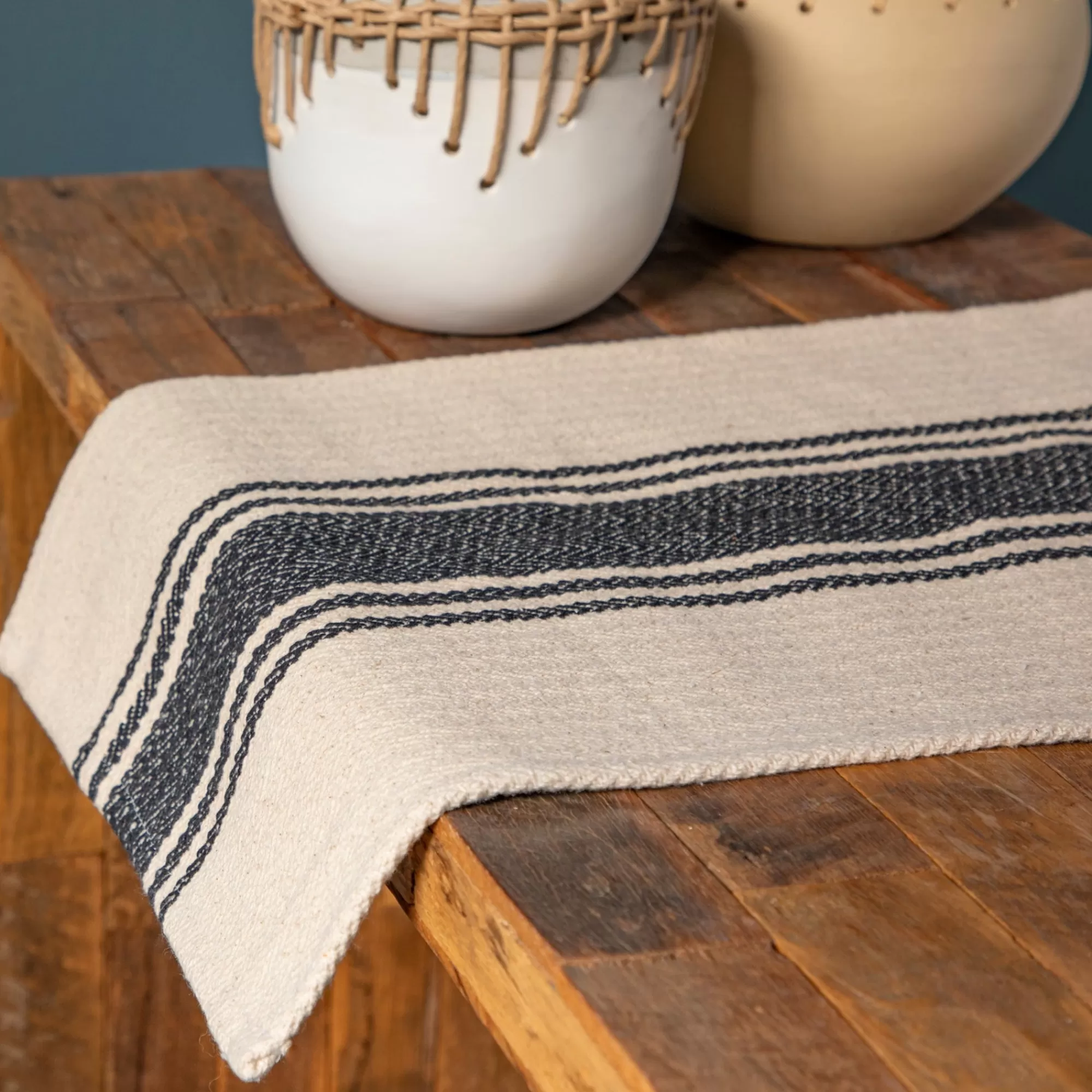 Sale Be Home Cotton Canvas Table Runner with Stripes