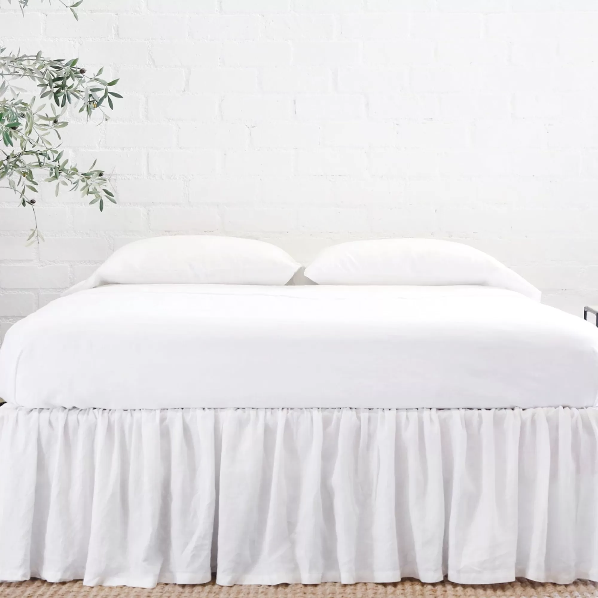 Sale Be Home Gathered Linen Queen Bedskirt, White