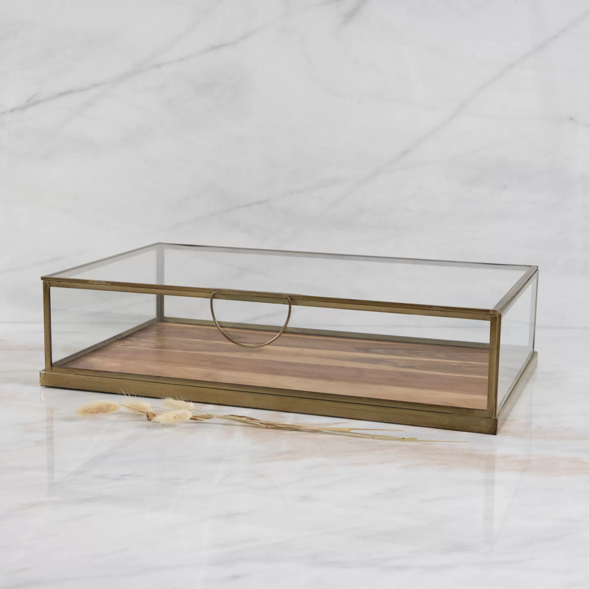 New Be Home Glass Display Case with Wood Base Large