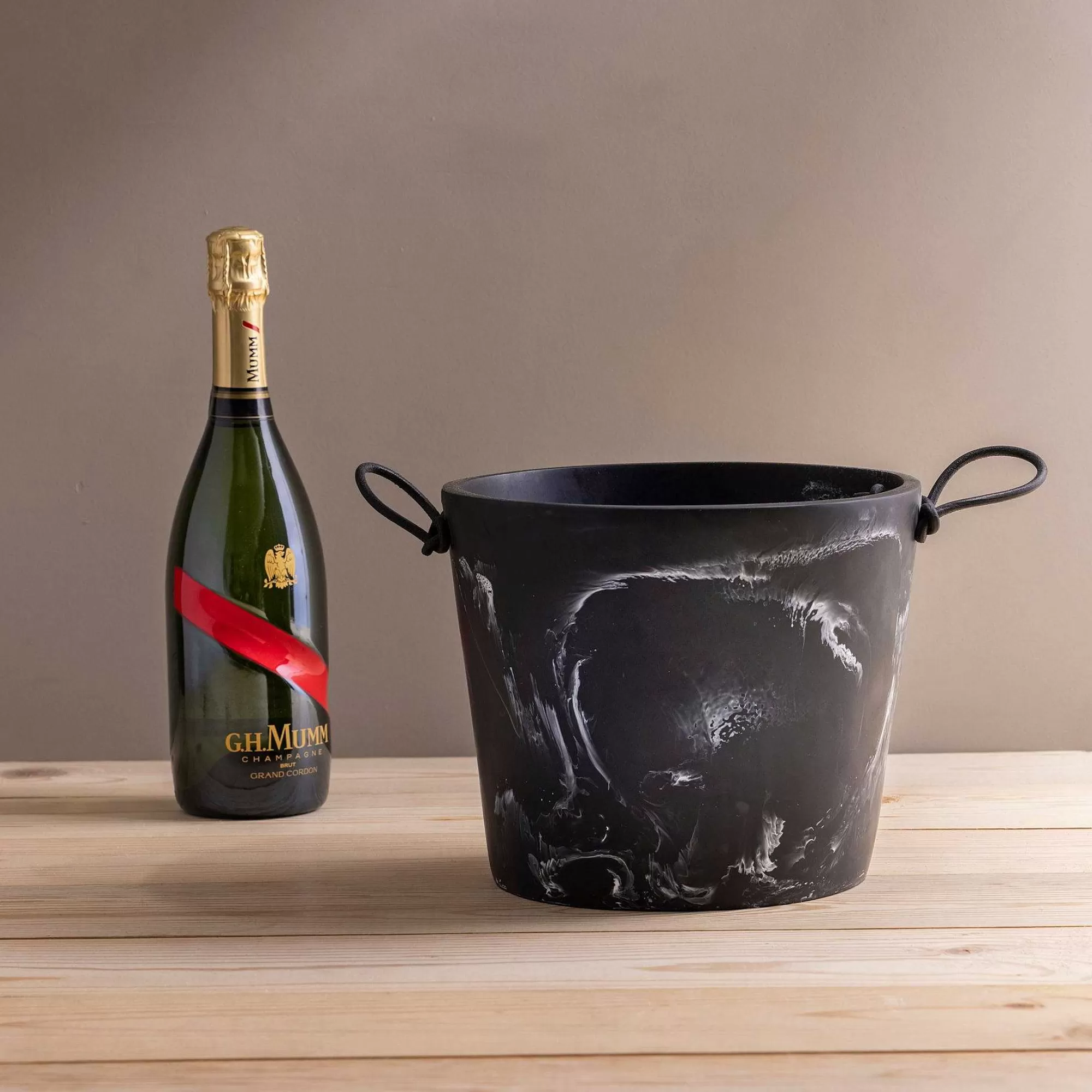 Be Home Ice Buckets<Handmade Resin Champagne Bucket with Leather Handles, Black Marble