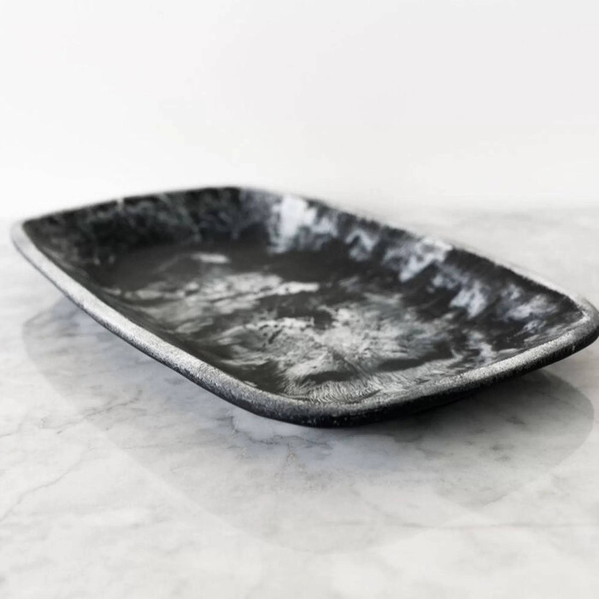 Best Sale Be Home Handmade Resin Tray, Black Marble, Large