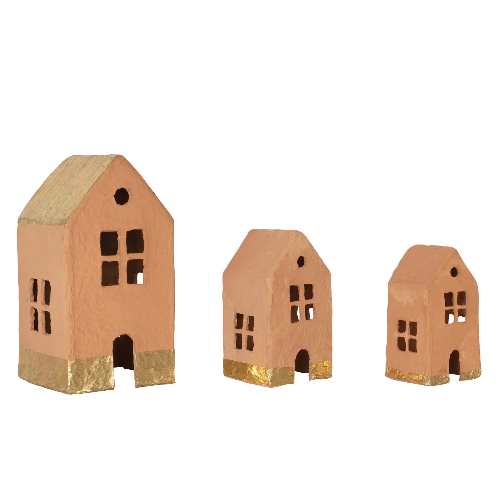 Best Sale Be Home Handmade Paper Mache Houses with Gold Foil, Terracotta, Set of 3