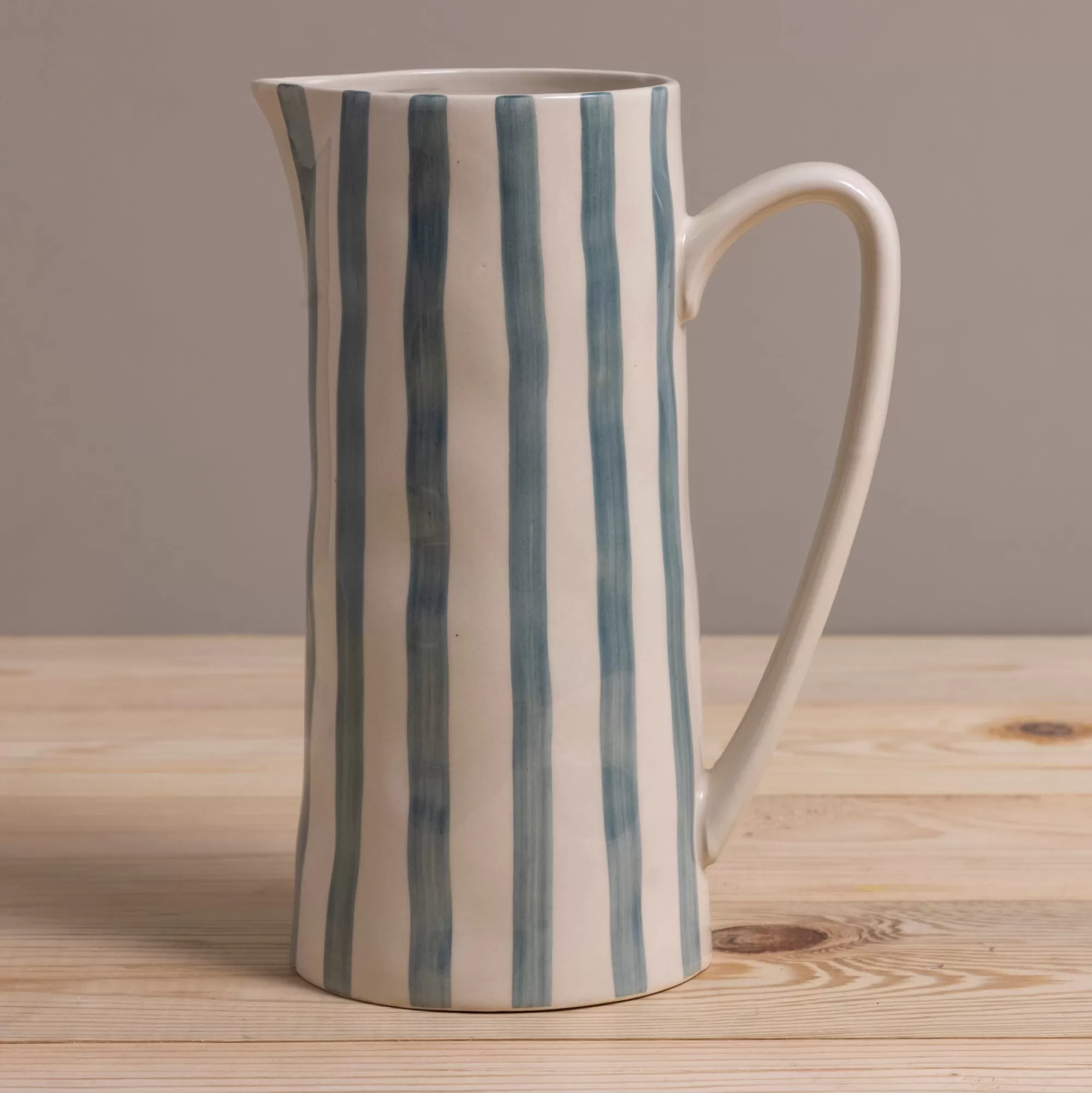 Best Be Home Hand-Painted Stoneware Pitcher with Stripes