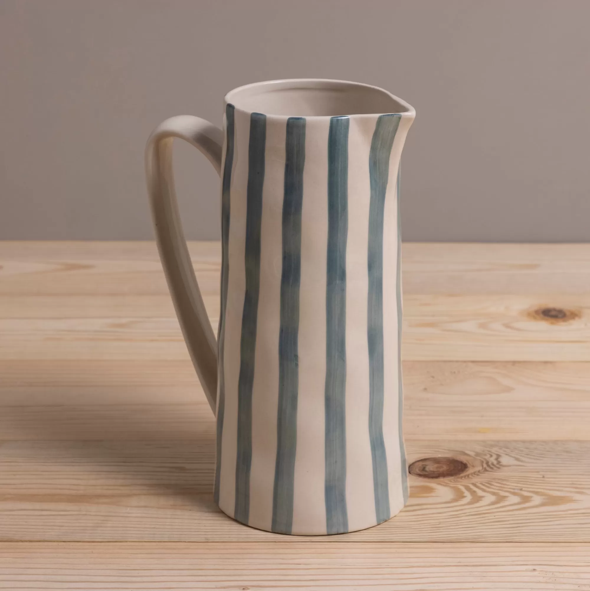 Best Be Home Hand-Painted Stoneware Pitcher with Stripes