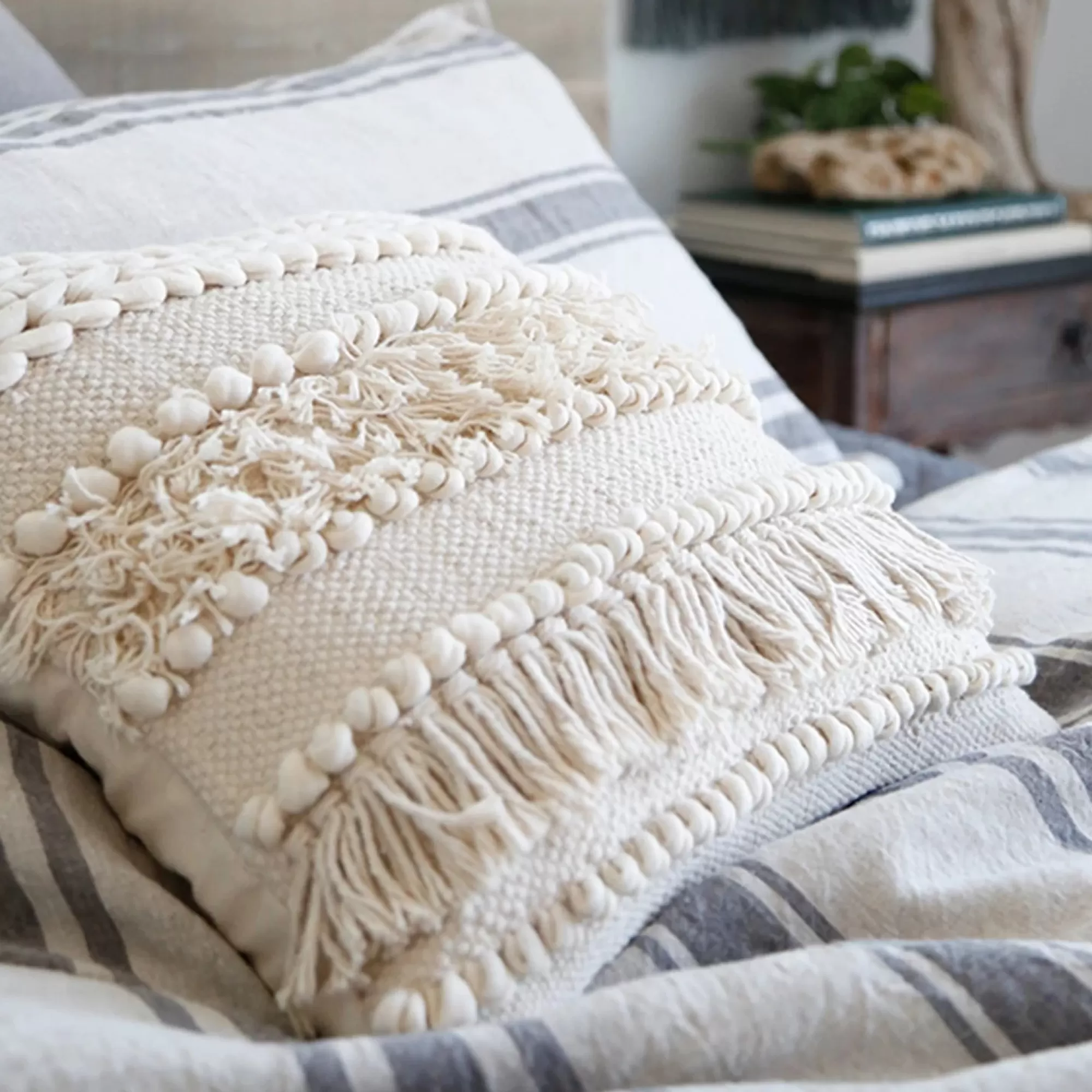 Discount Be Home Iman Hand-Loomed Square Pillow, Ivory