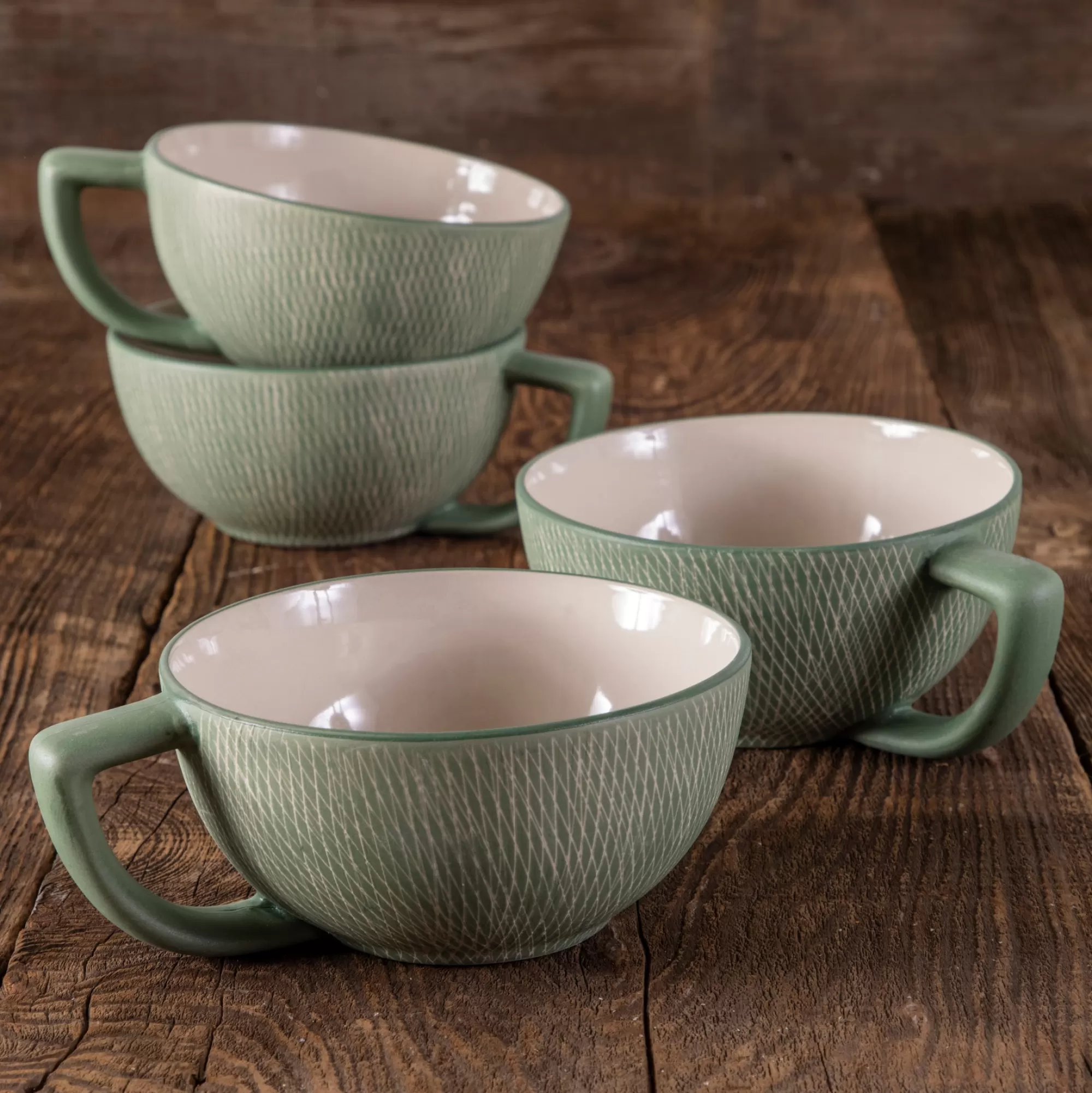 Best Be Home Jade Crosshatch Latte Mugs, Set of 4