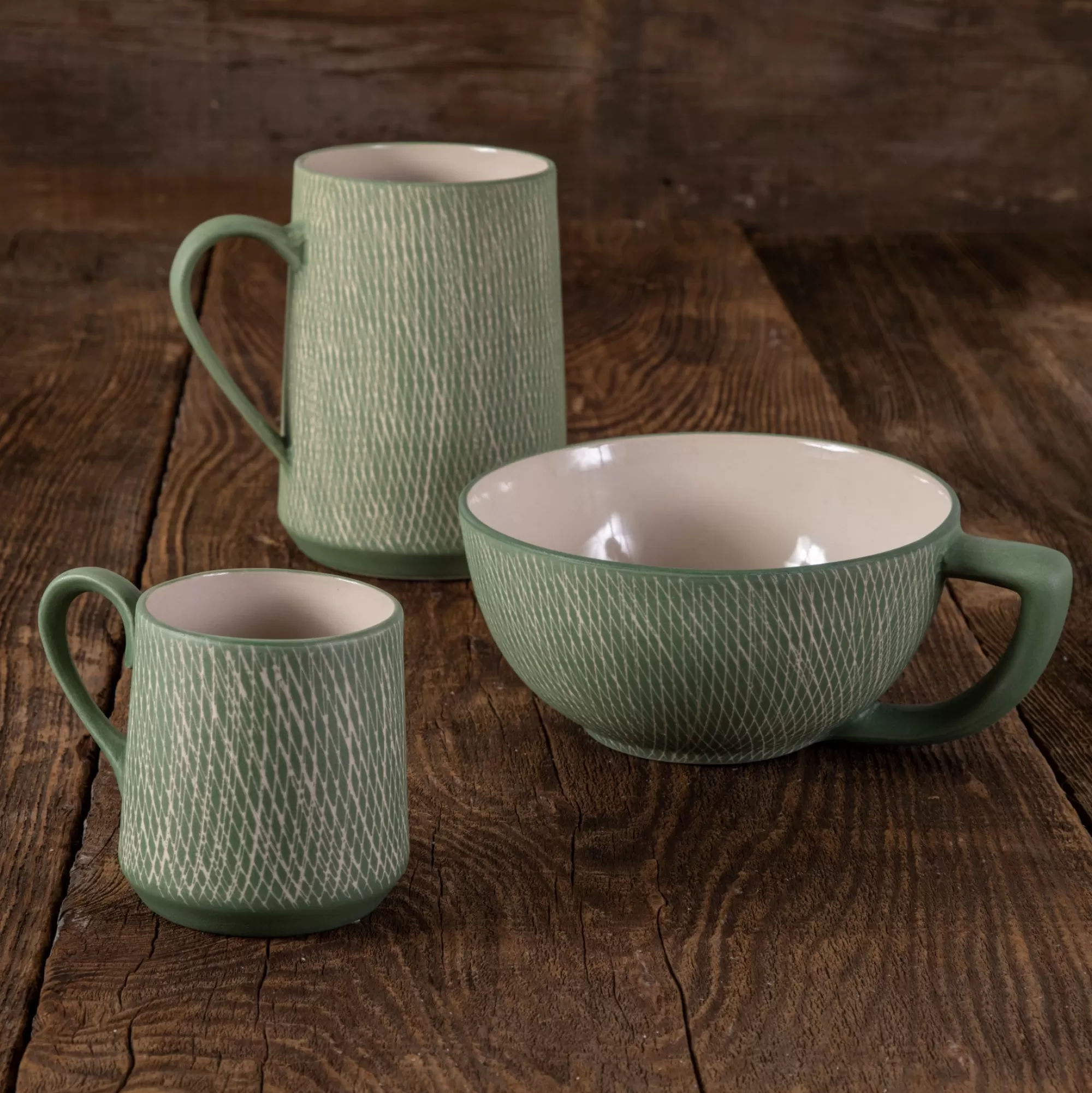 Best Be Home Jade Crosshatch Latte Mugs, Set of 4