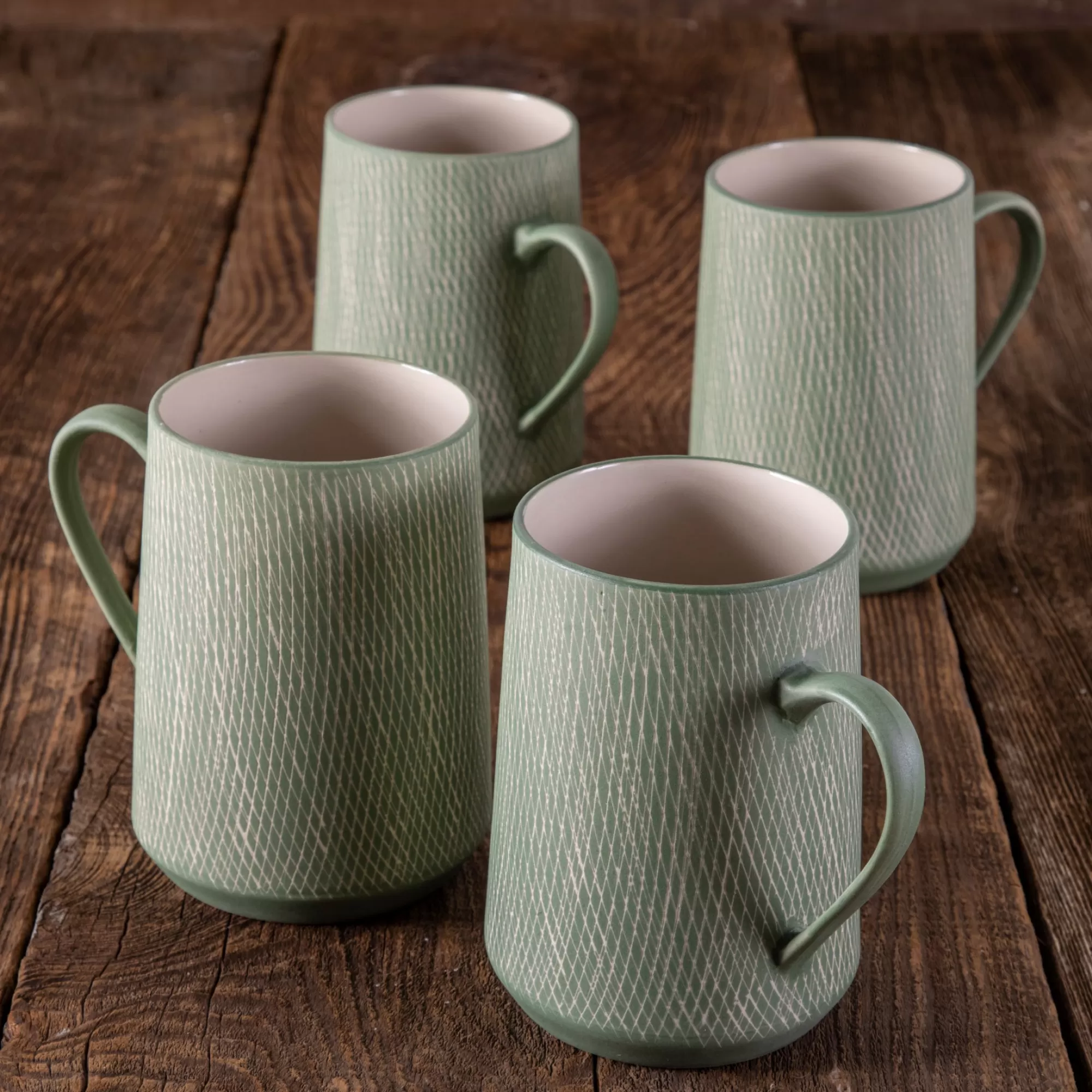 Best Sale Be Home Jade Crosshatch Mugs, Set of 4