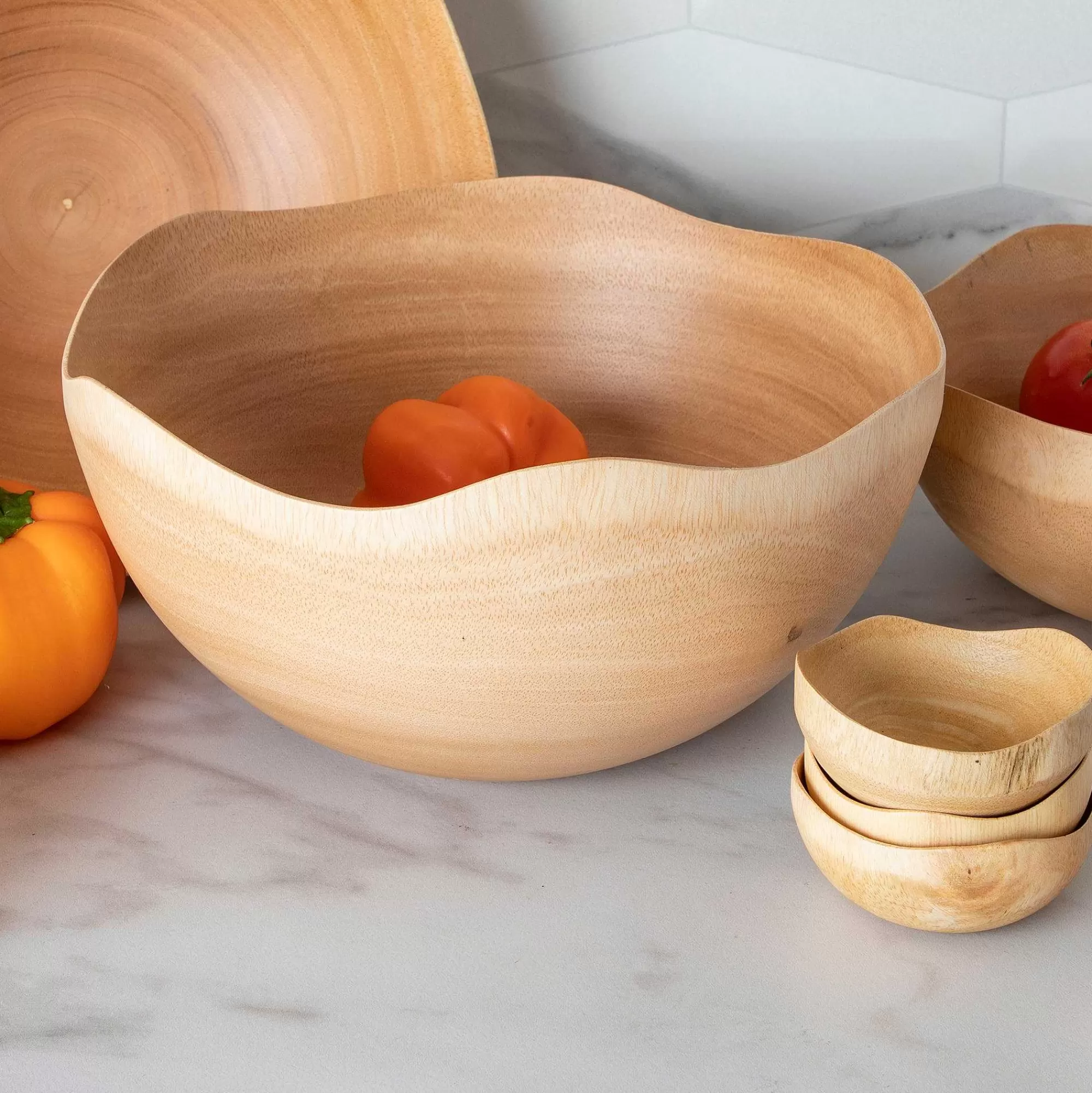 Be Home Raw Mango Wood Bowls<Kiln Mango Wood Wave Edge Bowl, Large