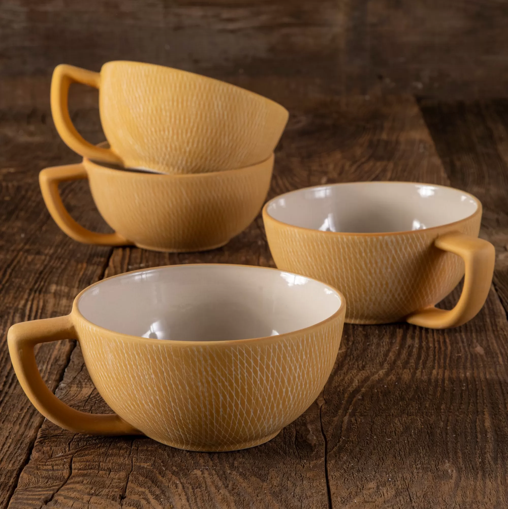 Cheap Be Home Marigold Crosshatch Latte Mugs, Set of 4