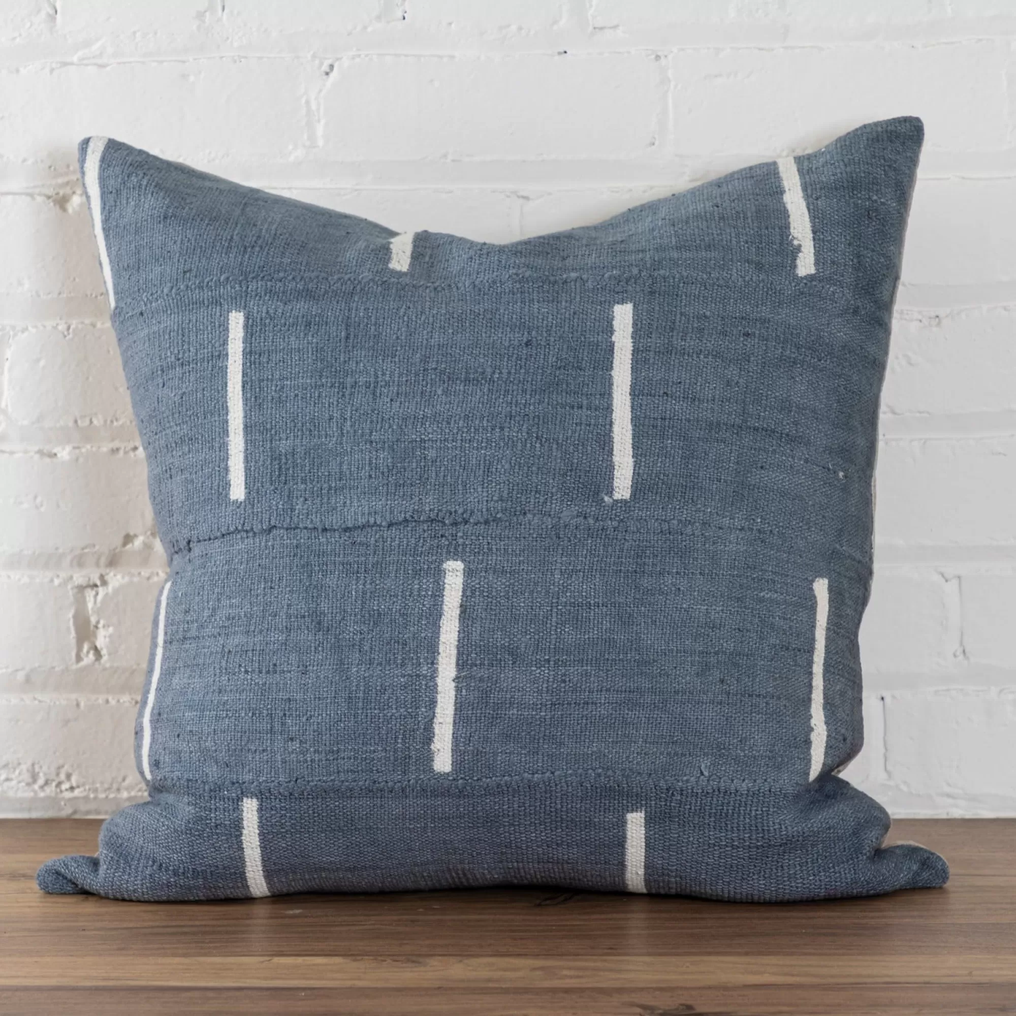 Flash Sale Be Home Mud Cloth Square Pillow, Blue / Grey with Dash Pattern