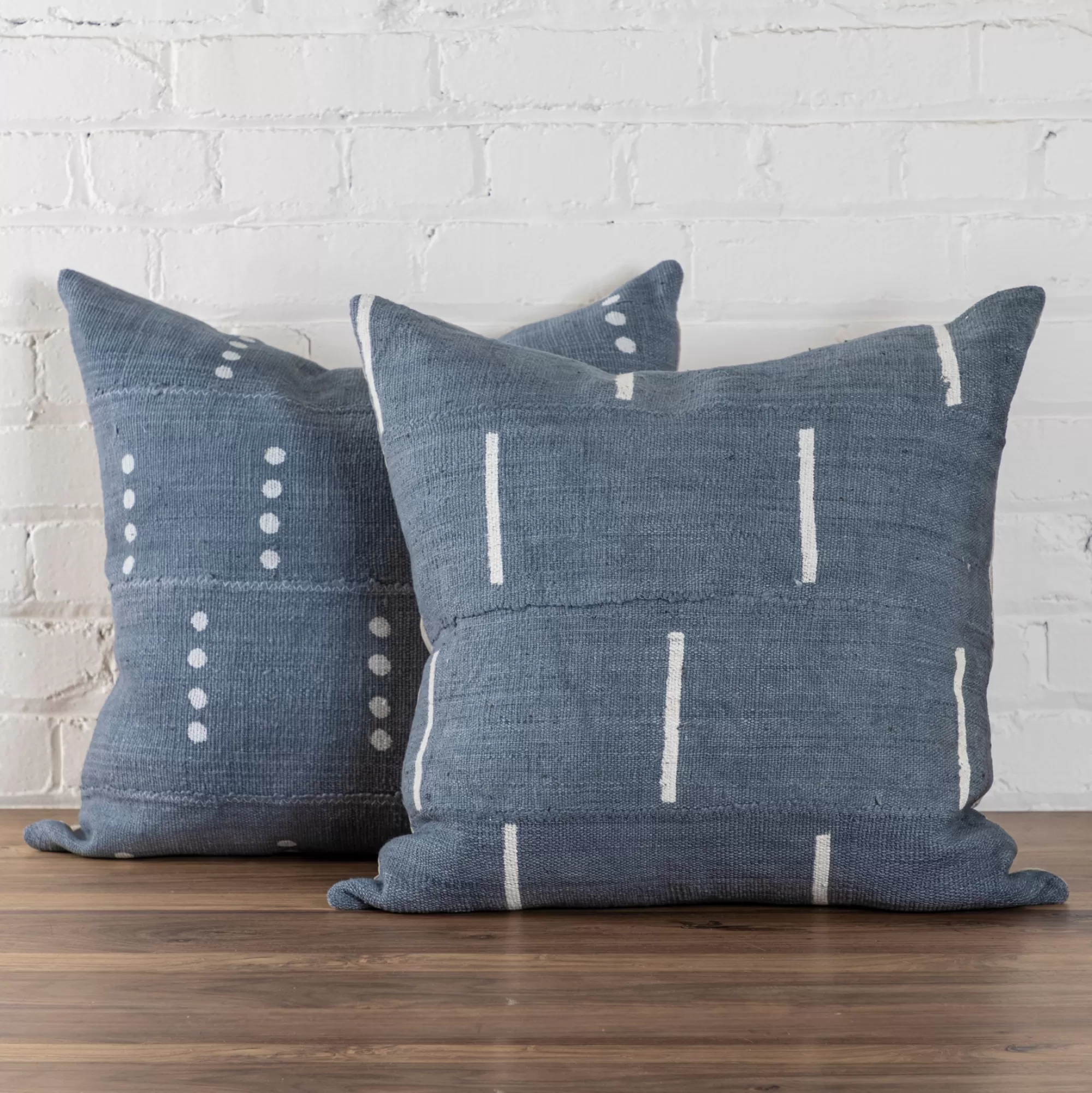 Flash Sale Be Home Mud Cloth Square Pillow, Blue / Grey with Dash Pattern