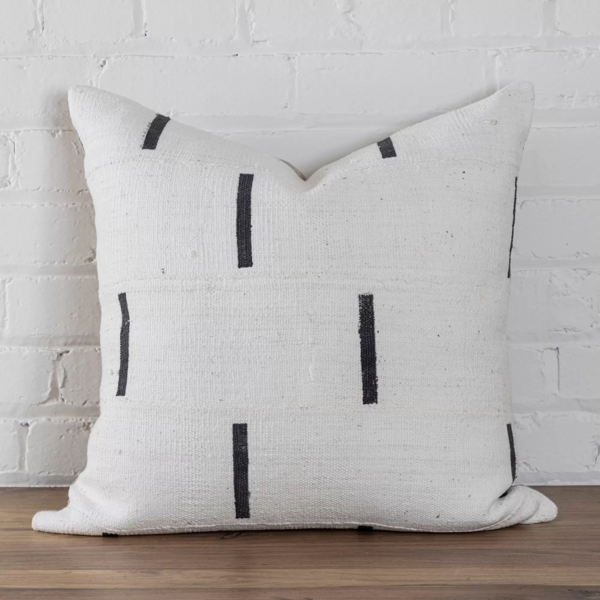 Flash Sale Be Home Mud Cloth Square Pillow, White with Black Dashes