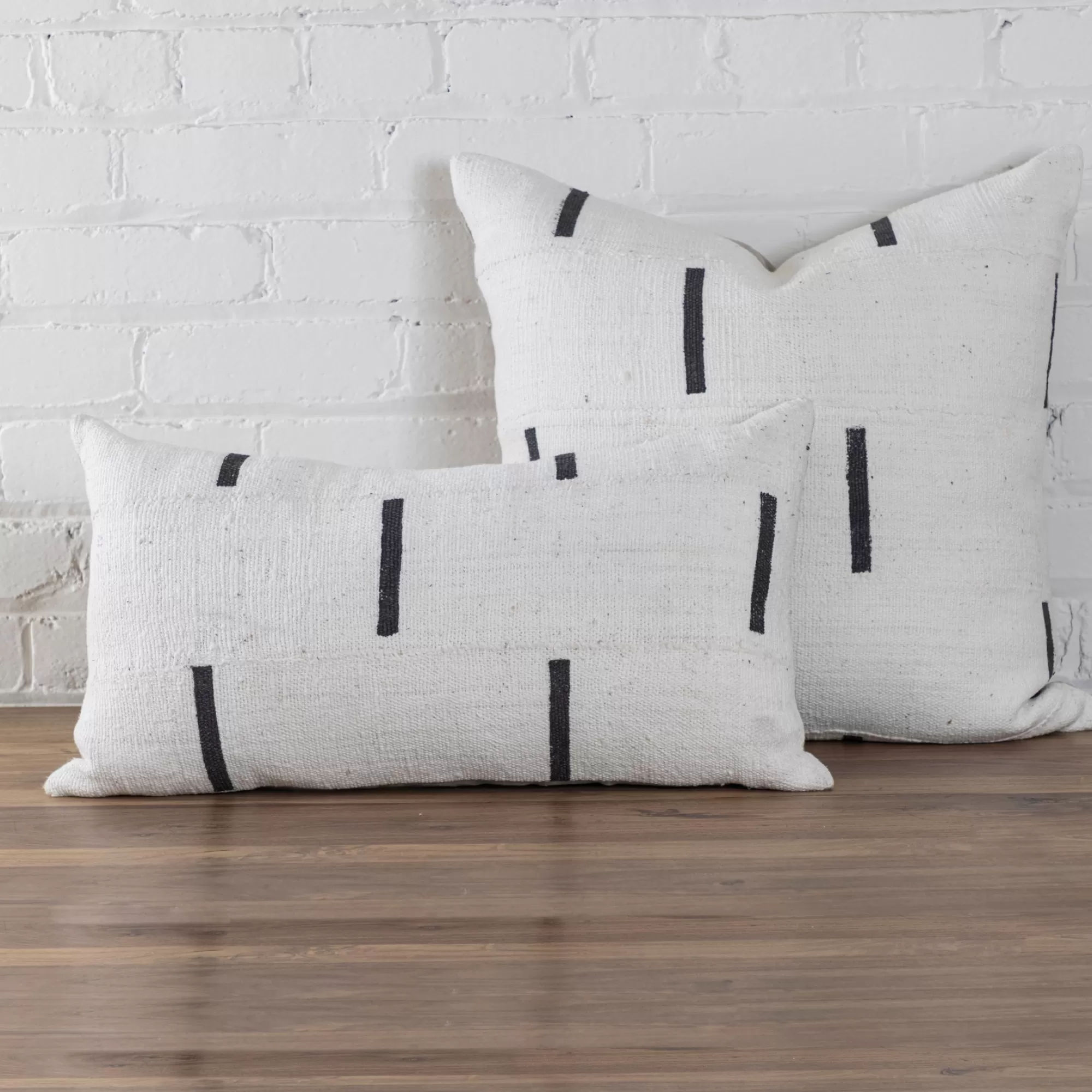 Flash Sale Be Home Mud Cloth Square Pillow, White with Black Dashes