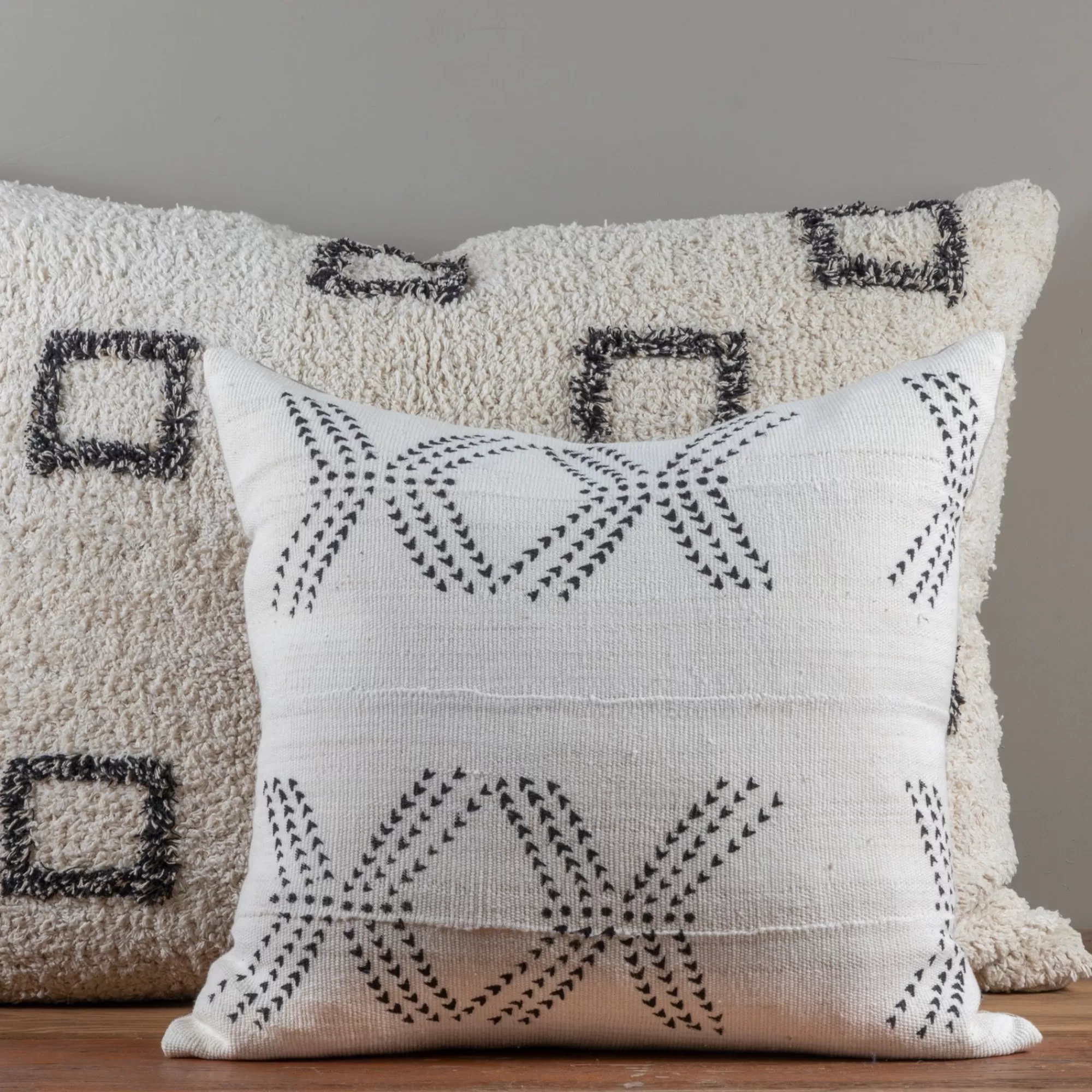 Clearance Be Home Mud Cloth Square Pillow, White with Tracks