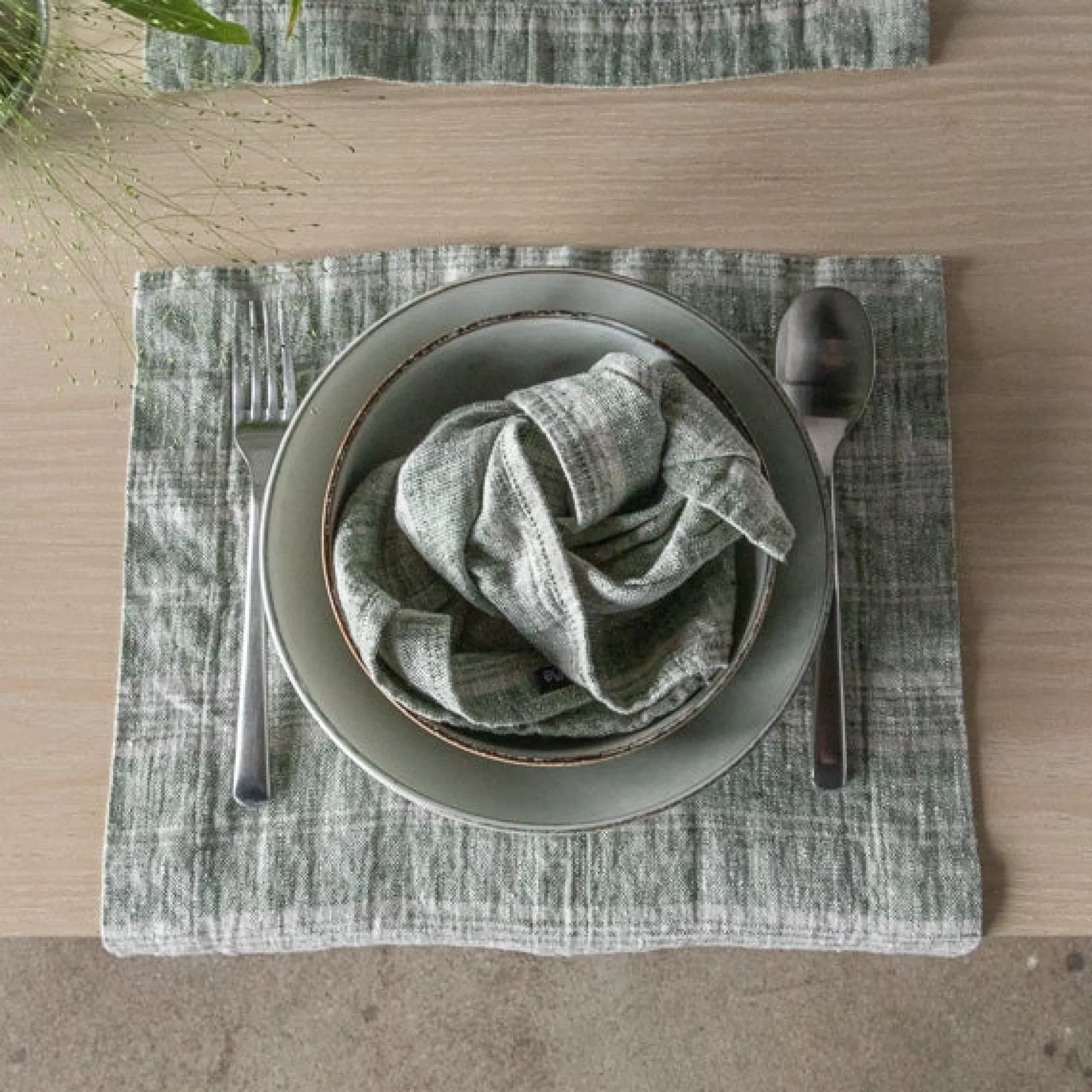 Best Sale Be Home Multistripe Placemat, Forest Green and Natural, Set of 4