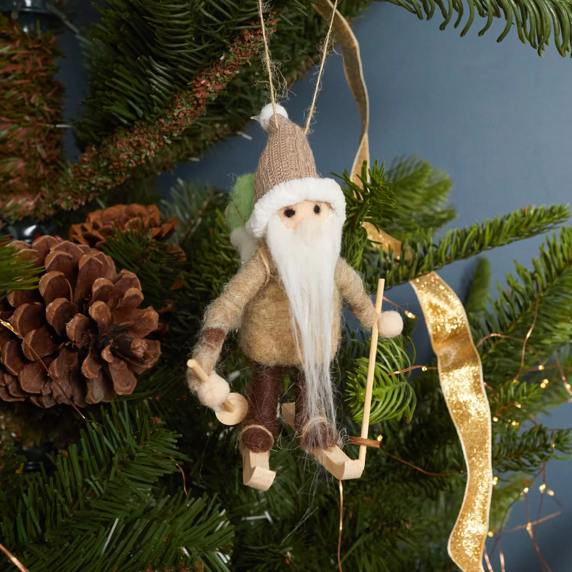 Hot Be Home Nordic Skier Santa Ornament