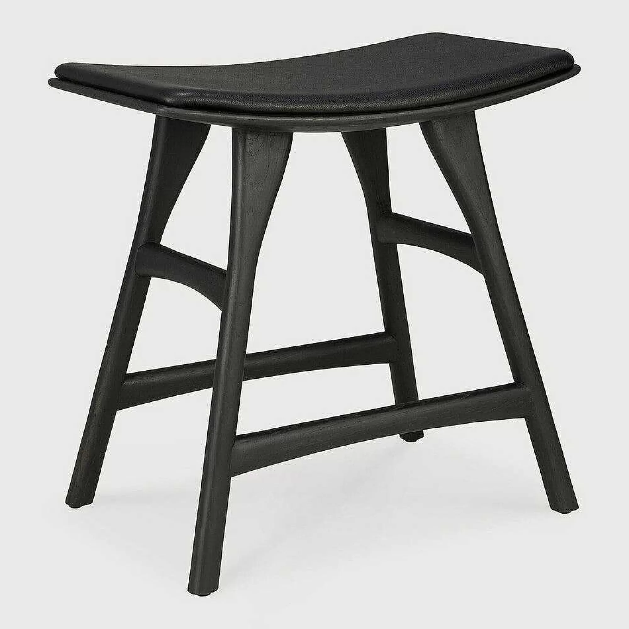 Be Home Stools<Osso Stool, Varnished Oak, Black with Black Leather Seat