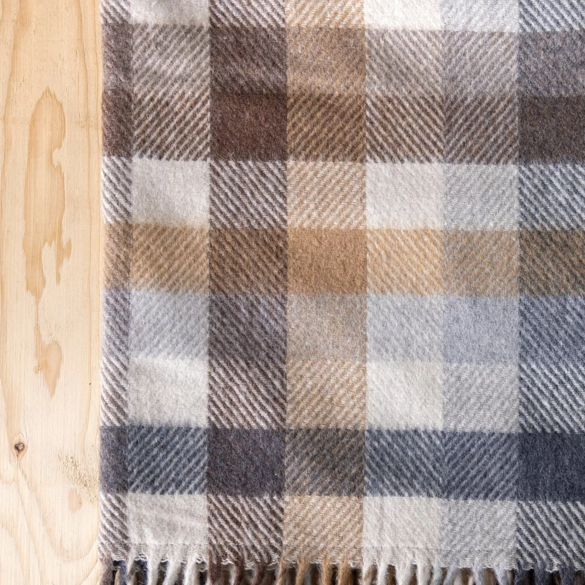 Store Be Home Recycled Wool Waterproof Picnic Blanket in Neutral Herringbone Check -