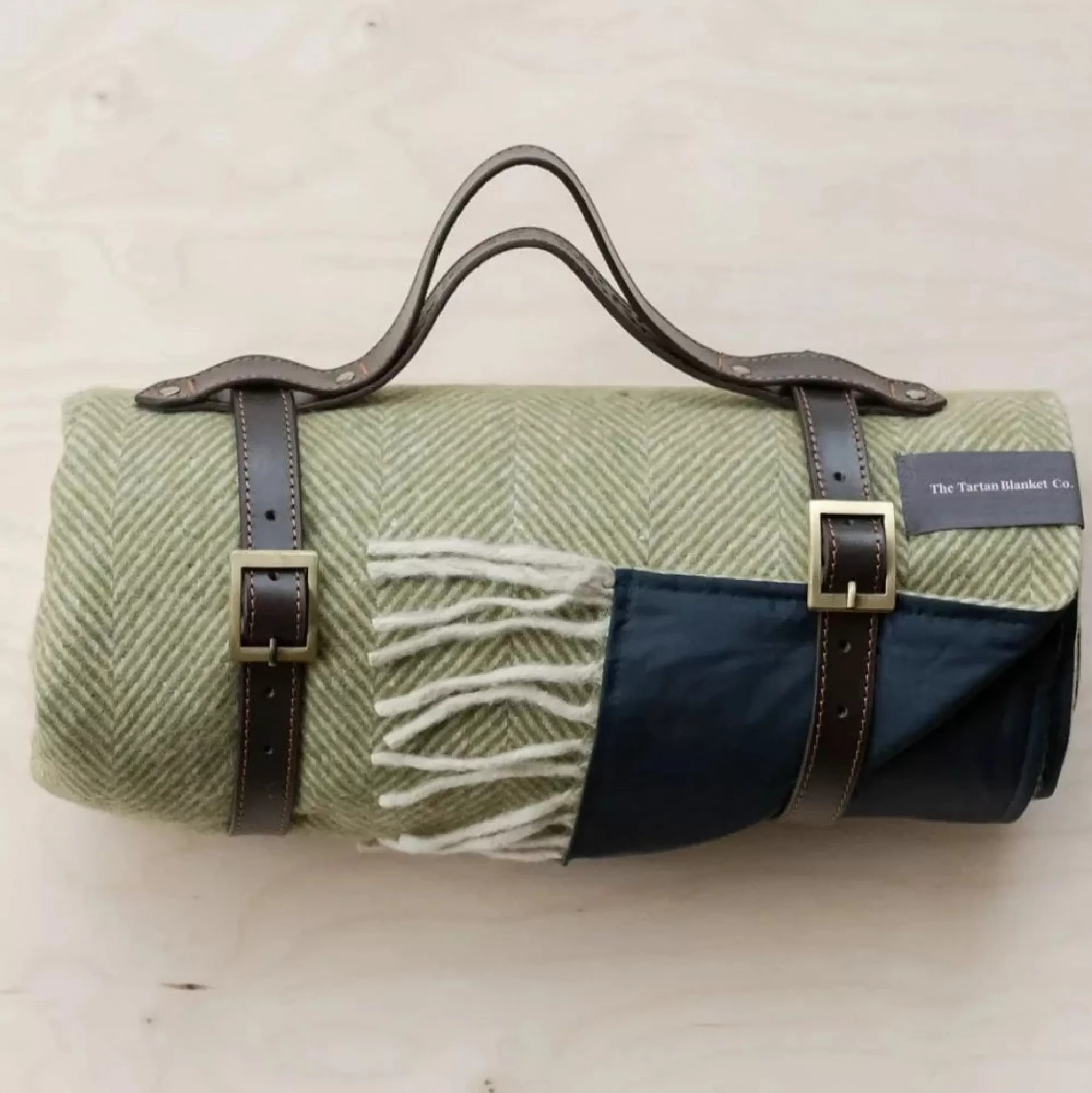 Sale Be Home Recycled Wool Waterproof Picnic Blanket in Olive Herringbone