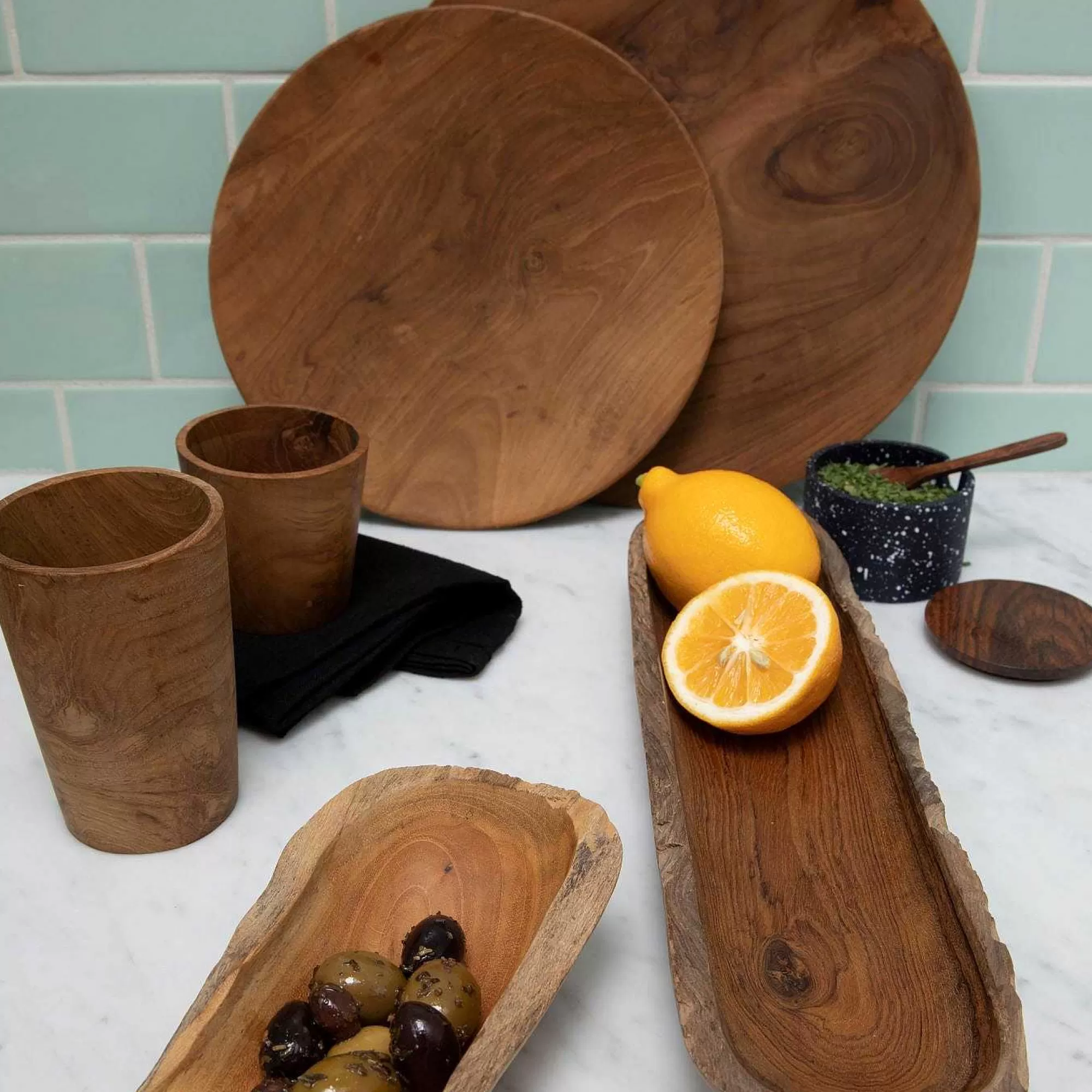 Be Home Salt & Pepper<Speckled Cement Interlocking Cellar Set with Wood Lid and Spoon, Midni