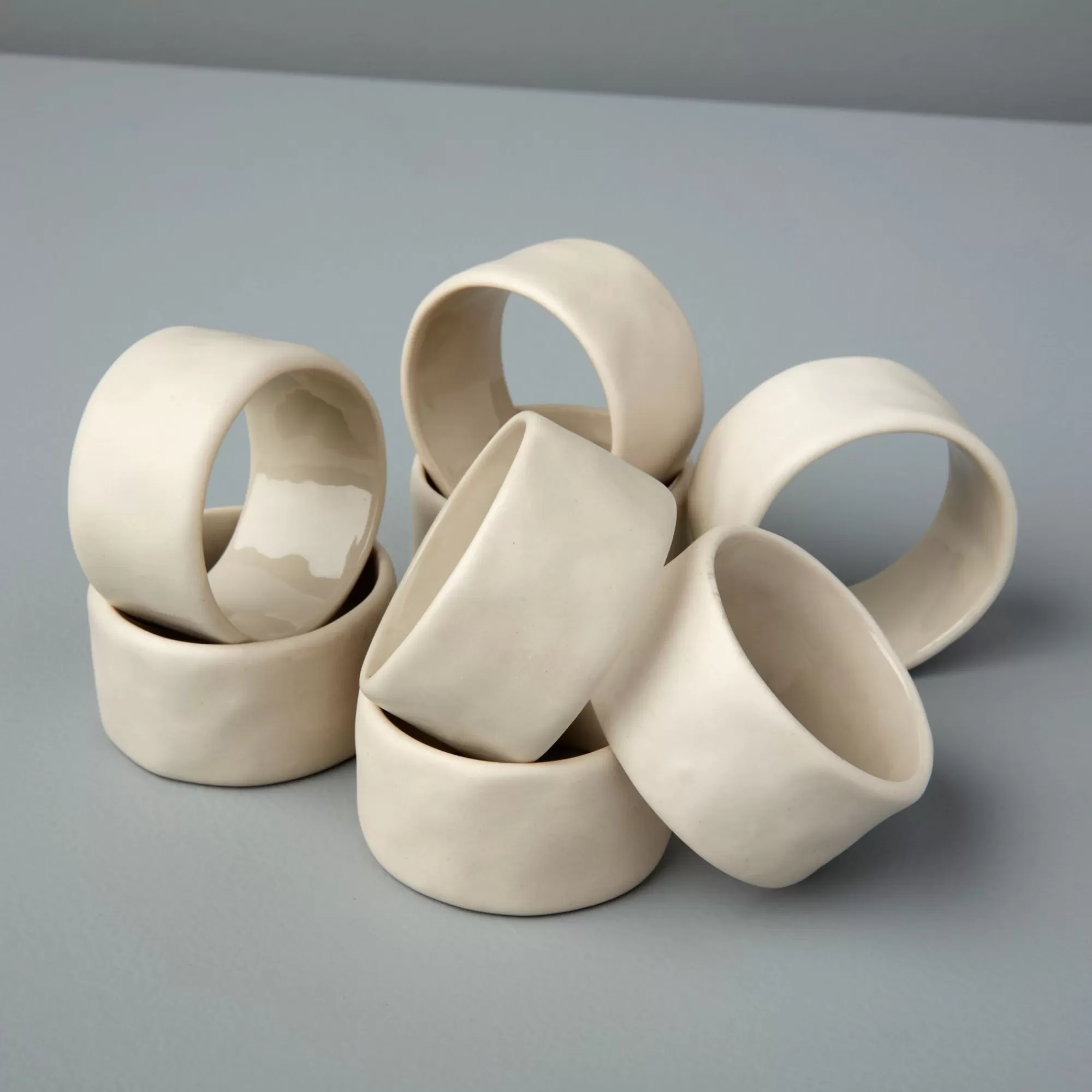 Fashion Be Home Tam Stoneware Napkin Ring, Pearl, Set of 8