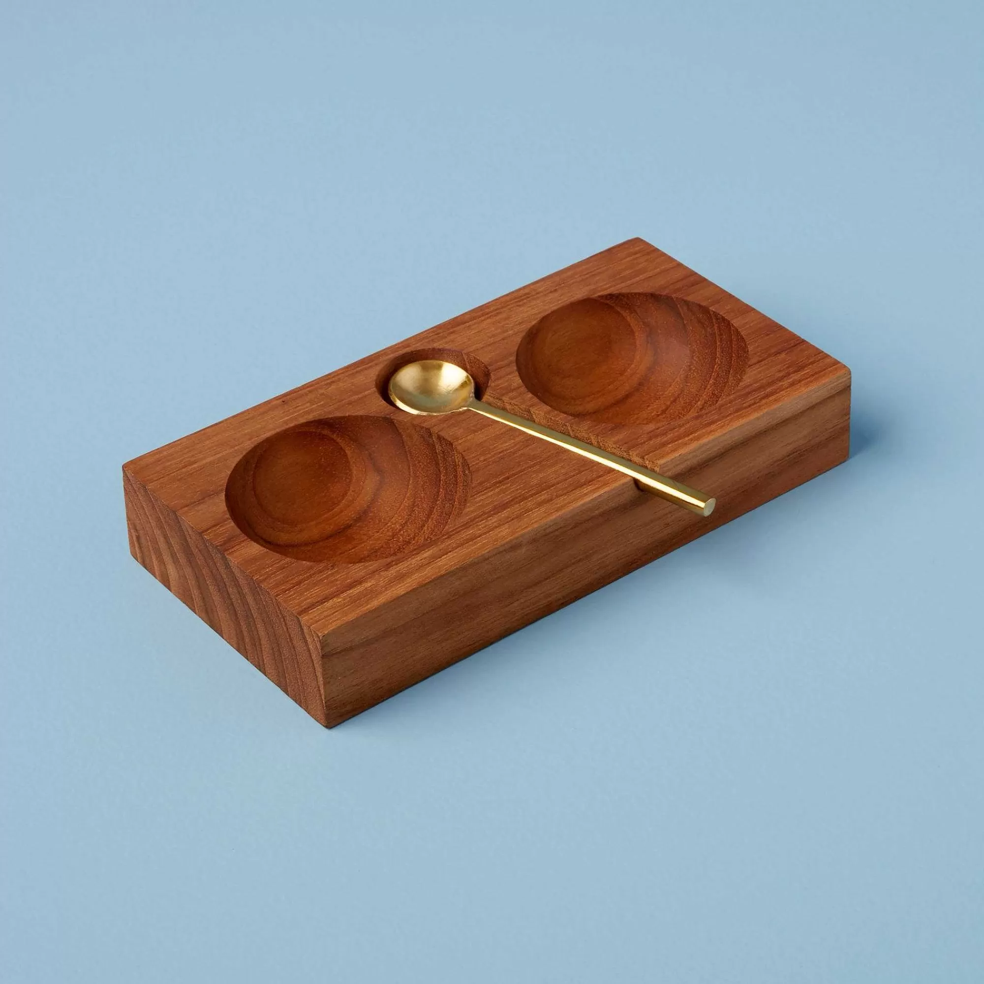 Be Home Salt & Pepper<Teak Plank Salt & Pepper Cellar with Gold Spoon