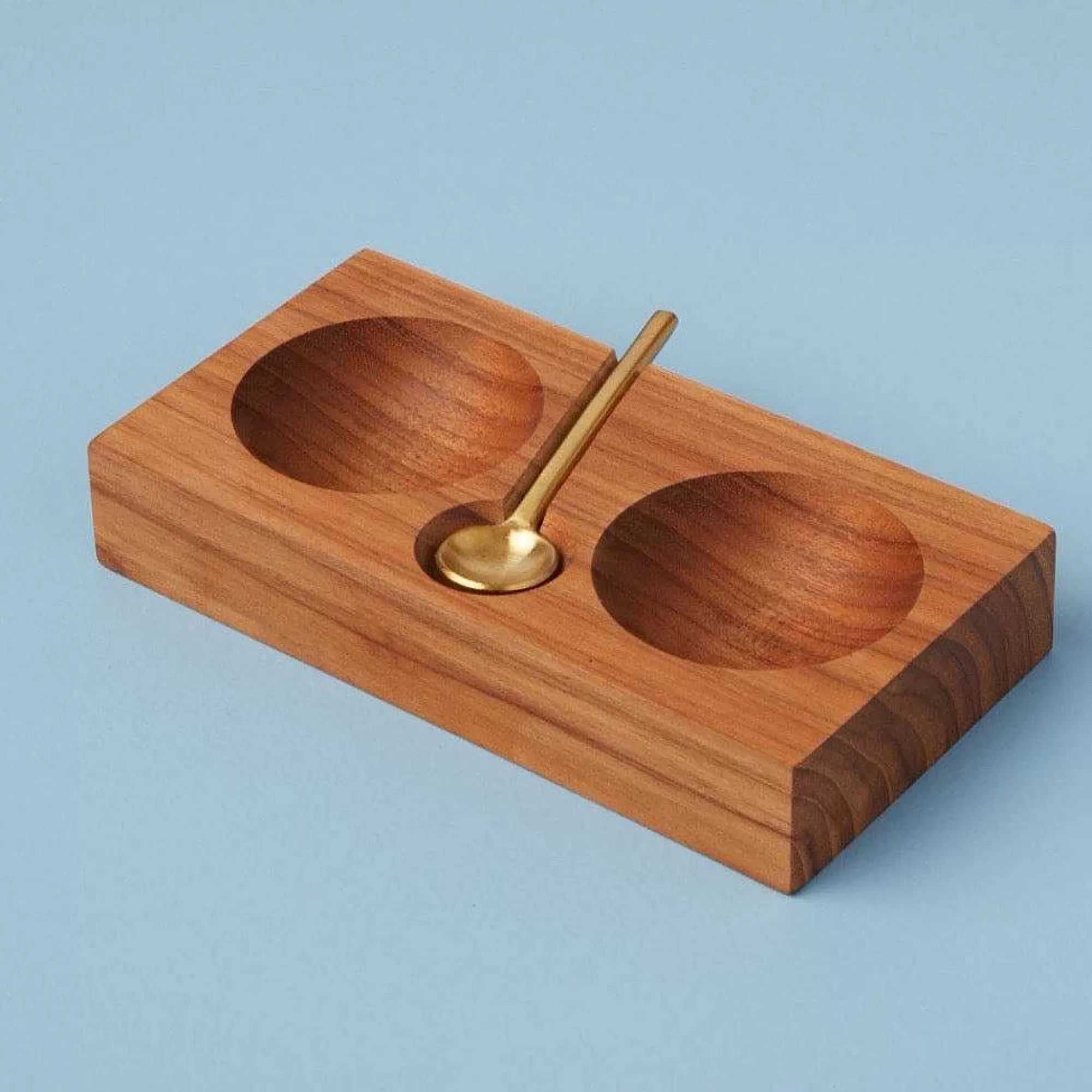 Be Home Salt & Pepper<Teak Plank Salt & Pepper Cellar with Gold Spoon