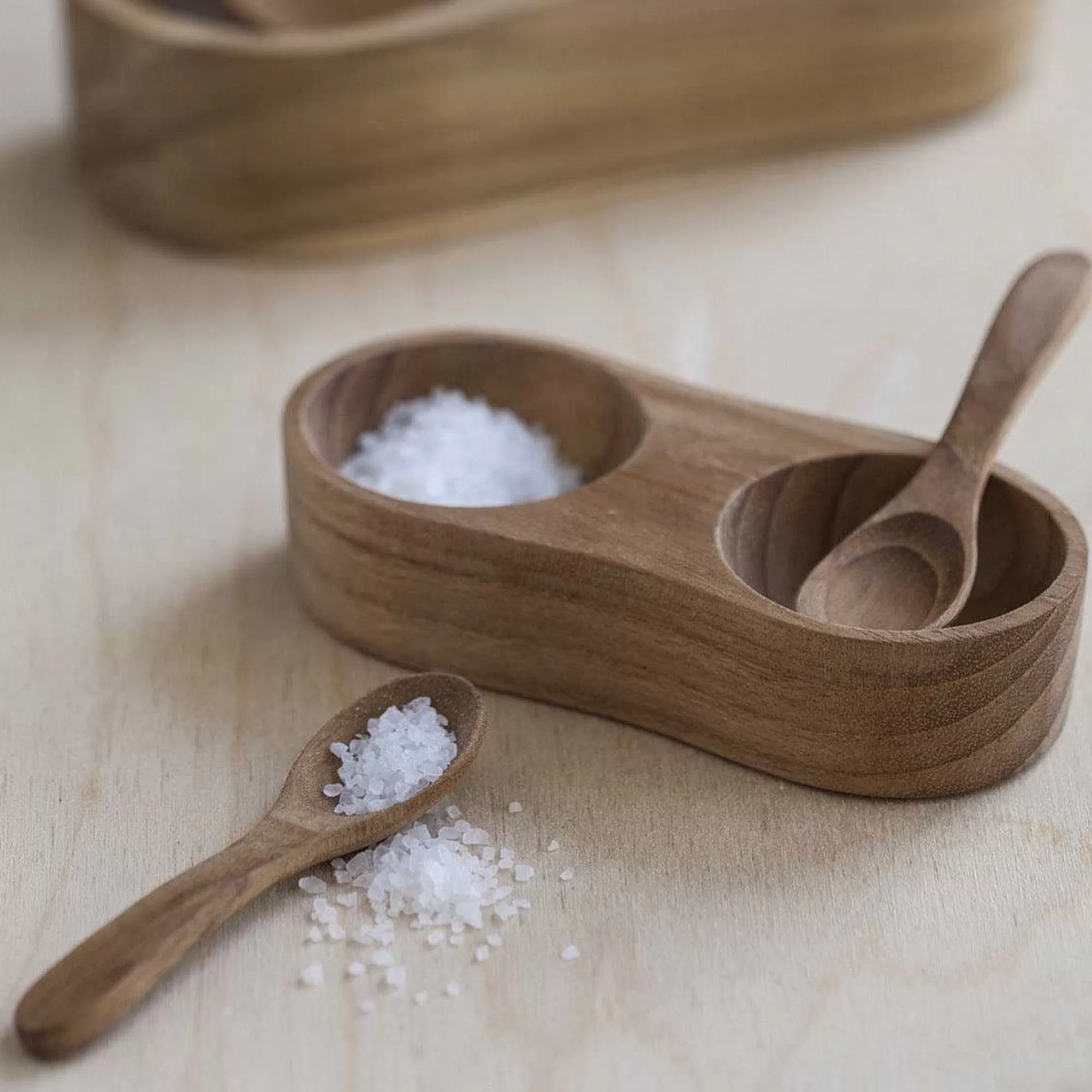 Be Home Salt & Pepper<Teak Salt & Pepper Cellar with Spoons